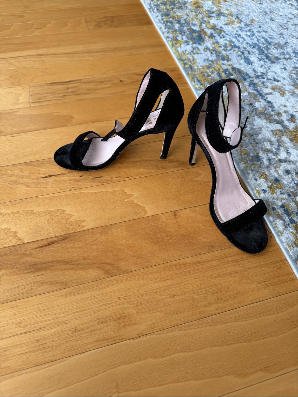 Kate Spade Isa Black Satin Ankle Strap Heels, size 7.5